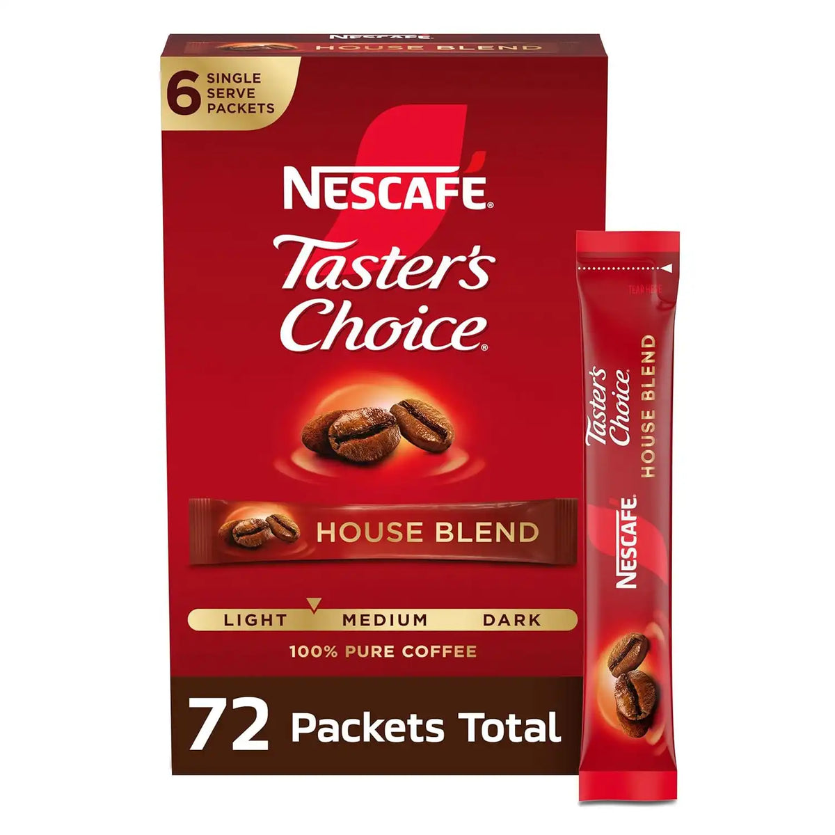 NESCAFÉ Taster's Choice, Instant Coffee Packets, Light Medium Roast Coffee, House Blend, 12 Boxes (72 Packets) | Light-medium roast House Blend instant coffee single-serve packets; 12 boxes, 6 packets each (72 total)