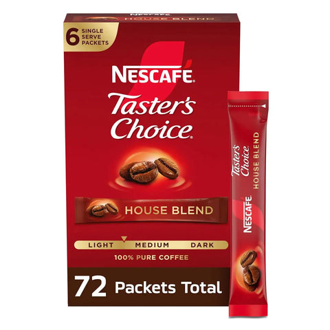 NESCAFÉ Taster's Choice, Instant Coffee Packets, Light Medium Roast Coffee, House Blend, 12 Boxes (72 Packets) | Light-medium roast House Blend instant coffee single-serve packets; 12 boxes, 6 packets each (72 total)