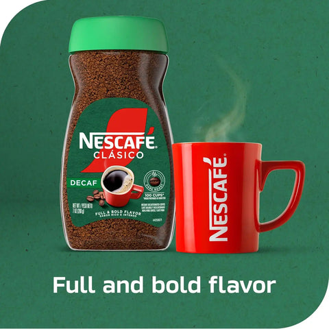 NESCAFÉ Clasico Decaf Dark Roast Instant Coffee, 7 oz Jar | Smooth dark roast decaf instant coffee; single 7 oz (200 g) jar