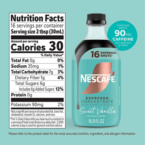 NESCAFÉ Espresso Concentrate Sweet Vanilla, Flavored Coffee Concentrate, Instant Espresso, 16 Shots