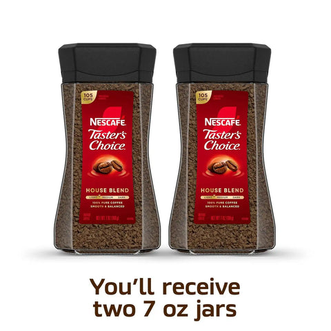 NESCAFÉ Taster's Choice Instant Coffee, Light Medium Roast Coffee, House Blend, 2 Jars (7 Oz Each) | Light-medium roast House Blend instant coffee; 2 jars, 7 oz each