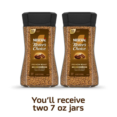 NESCAFÉ Taster's Choice Instant Coffee, Dark Roast Coffee, French Roast, 2 Jars (7 Oz Each) | Dark roast French Roast instant coffee; 2 jars, 7 oz each