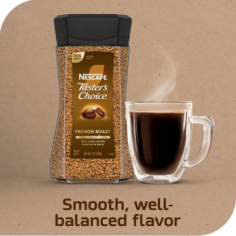 NESCAFÉ Taster's Choice Instant Coffee, Dark Roast Coffee, French Roast, 2 Jars (7 Oz Each) | Dark roast French Roast instant coffee; 2 jars, 7 oz each